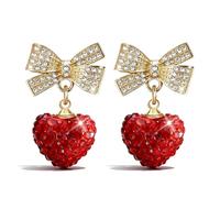 Valentines Earrings for Women Red Heart Earrings Rhinestone Heart Dangle Earring for Valentines Day Gifts for Her Outfits Accessories, Metal, No Gemstone