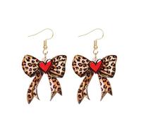 Valentines Earrings Leopard Bow Earrings for Women Red Heart Bow Earrings,Cute Bowknot Drop Earrings Valentines Outfits Accessories, One Size, Metal, No Gemstone