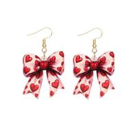 Valentines Earrings Leopard Bow Earrings for Women Red Heart Bow Earrings,Cute Bowknot Drop Earrings Valentines Outfits Accessories, One Size, Metal, No Gemstone