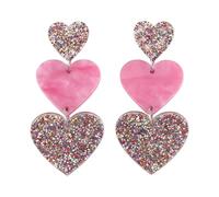 Valentines Earrings Sparkling Heart Dangle Earrings Acrylic Triple Heart Drop Earrings with Sequin Valentine’s Day Jewelry for Women, M, Acrylic, No Gemstone
