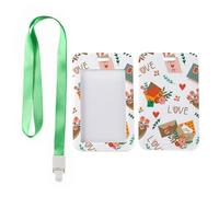 Valentines Flowers and Hearts Card Holder with Green Lanyard, Keycard Holder, Vertical ID Cards Protector for Paramedic, Vertical Cards Protector for Student, Bus Driver Accessories Teacher Stuff