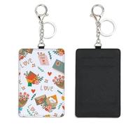 Valentines Flowers and Hearts ID Card Holder with Key Ring Bus Pass Holder for Women Men with 2 Card Slots Slim Wallet for Nurse Teacher Student Meal Bank Credit Cards Daily Use Paramedic Accessories