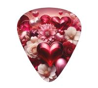 Valentine'S-Flowers-Love 12 Pack Guitar Picks With 3 Thicknesses And Storage Box, Abs Plectrums For Electric Bass Guitar Players