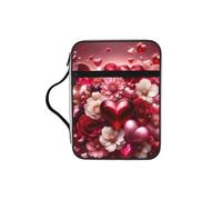 Valentine's-Flowers-Love Bible Cover Case with Handle, Water-Resistant Oxford Fabric Bible Bag Organizer with Zipper Pockets for Church