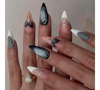 Valentines French Presses on Nails Red Heart Glossy Cats Eye False 24Pcs Gothic Butterfly Bows Design Gold Detailing Glossy Waterdrops Fake with Bows