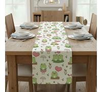 Valentines Frog Mate Table Runner Rustic Linen Coffee Table Runner Kitchen Dining Dining Accessories Party Holiday Farmhouse Home Coffee Decorations 33X228 cm