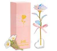 Valentine's Galaxy Colourful Rose Gift in Pink Box with Bag - Enchanted Rainbow Rose with Heart Base, Birthday, Anniversary or Mother’s Day Present for Mum, Wife, Grandma, Girlfriend, Sister