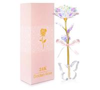 Valentines Galaxy Colourful Rose Gifts for Her Enchanted Rainbow Flower Gift with Butterfly Base Birthday Gifts for Women Best Present for Mum Daughter Wife Grandma friend Sister Mothers Anniversary