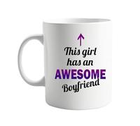 Valentines Gift This Girl Has an Awesome Boyfriend 11oz Mug - Funny Coffee Mug for Girlfriend or Wife - Cute and Humorous Coffee, Tea, or Hot Drinks - Great for Everyday Use Present For Her