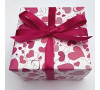 Valentine's Gift Wrap with Ribbon. 4 XL Sheets (50 x 70cm). Pink Hearts. Ideal for Anniversary, Wedding, Birthday, Wife or Girlfriend. With 3 metres of Pink Ribbon.