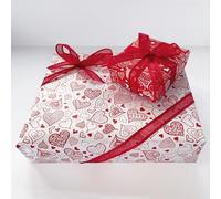 Valentine's Gift Wrap with Ribbon. 4 XL Sheets (50 x 70cm). Red/White Hearts Twin Pack. Ideal for Anniversary, Wedding, Birthday, Valentines, Wife or Girlfriend. with 3 metres of Red Ribbon.