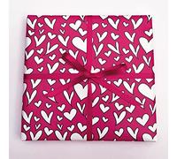 Valentine's Gift Wrap with Ribbon. 4 XL Sheets (50 x 70cm). Shocking Pink Hearts design. Ideal for Anniversary, Wedding, Birthday, Valentines, Wife or Girlfriend.