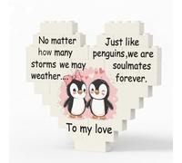 Valentines Gifts for Her Him, Romantic Heart Shaped Penguin Building Block Plaque, Pre-Assembled Love Anniversary Christmas Gifts for Women Men Couples Wife Husband Home Decor
