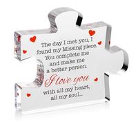Valentines Gifts for Him, Her - 3.35"x 2.76" Acrylic Puzzle Stand with Printed Message - Birthday, Wedding for Boyfriend, Girlfriend - I Love You Presents for Husband, Wife