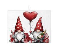 Valentine'S Gnome Dish Drying Mats, Heart Pattern Absorbent Dish Drainer Mat, Romantic Floral Microfiber Pad for Kitchen Counter Protector 18x24 Inch
