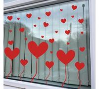 Valentine's Heart Balloon Window Decals, 26 x 13 cm Large and 16 x 6 cm Medium Hearts, 50 Pieces, Red Vinyl, Removable