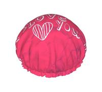 Valentine's Heart print Shower Cap for Women Double Layer Elastic Bath Cap for Home Spa Hotel and Hair Salon