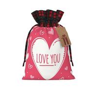 Valentine'S Heart Printed Christmas Drawstring Linen Gift Bags â€“ Reusable Burlap Fabric Bags With Tags For Christmas Gifts, Party Favors, Wedding Decor & Holiday Packaging 2 Sizes