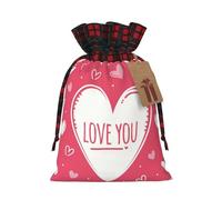 Valentine'S Heart Printed Christmas Drawstring Linen Gift Bags â€“ Reusable Burlap Fabric Bags With Tags For Christmas Gifts, Party Favors, Wedding Decor & Holiday Packaging 2 Sizes