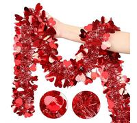 Valentines Heart Tinsel Garland Decorations, 4pcs Valentines Day Decorations with Heart Tinsel Foil Garlands,Valentine's Day Red Pink Hanging Decor for Anniversary Wedding Party Wall Window (Red)