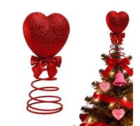 Valentine's Heart Tree Topper - Shiny 8 x 16 cm | Valentines Day Tree Topper with Spiral Base, Red Bow, Romantic Decoration - Heart Shaped Mini Shiny Romantic | Home Party