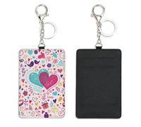 Valentines Hearts Ski Pass Card Holder with Key Chain Bus Pass Holder for Women Men with 2 Card Slots Slim Wallet for Nurse Teacher Student Meal Bank Credit Cards Daily Use Nurse Essentials