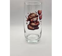 Valentines Highland Cow Design Glass Tumbler Drinking Glass Gift. Moo Love