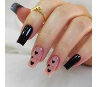 Valentines Long Press on Nails White French Tip Long Fake Nails Coffin Square White False Nail with Red Heart Deign Acrylic Nail Press on Artificial Women 24Pcs (Valentines-5)