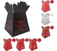 Valentines/Love/Anniversary Bouquet Box Vase - Transportation/Display Flower Box (Black & Red Happy Valentines Day)