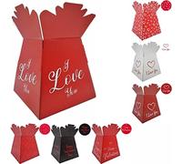 Valentines/Love/Anniversary Bouquet Box Vase - Transportation/Display Flower Box (Red with I Love You)