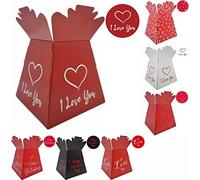 Valentines/Love/Anniversary Bouquet Box Vase - Transportation/Display Flower Box (Red with I Love You Heart)