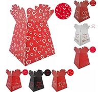 Valentines/Love/Anniversary Bouquet Box Vase - Transportation/Display Flower Box (Red with White Hearts)