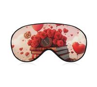 Valentines Love Books Roses Ballons Funny Eye Mask for Sleep with Adjustable Strap Blocks Light Eye Shade Cover