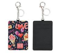 Valentines Love Hearts Access Card Holder with Keyring Bus Pass Holder for Men Women with 2 Card Slots Slim Wallet for Nurse Teacher Student Meal Bank Credit Cards Daily Use Nurse Accessories