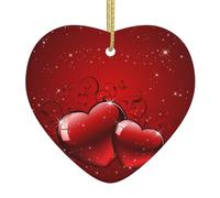 Valentines Love Hearts Christmas Ceramic Heart Ornament,Double-Sided Printed White Porcelain Hanging Decoration With Gold String For Xmas Tree,Home,Shop,Holiday Decor