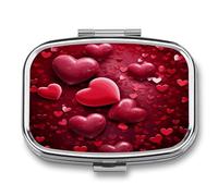 Valentines Love Hearts Pill Case 2 Compartment Small Pill Box Metal Portable Medicine Box Mini Medication Organizer Storage Travel Organizer for Pocket Purse