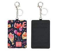 Valentines Love Letters ID Card Holder with Keyring Bus Pass Holder for Women Men with 2 Card Slots Slim Wallet for Nurse Teacher Student Meal Bank Credit Cards Daily Use Travel Essentials