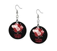 Valentines Love You Always Women's Round Wooden Earring Drop Dangle Earrings Lightweight Pendant Jewelry