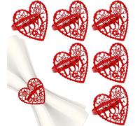 Valentines Napkin Rings Red Heart Love Wedding Napkin Clips Holders Buckles Pins Serving 6 PCS Table Linens Rings Accessories Fit Valentines Wedding, Dinner Party, Table Decorations