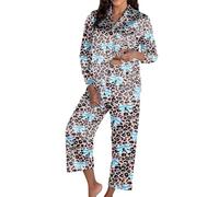 Valentines Pajamas for Women, Silk Satin Bow/heart Print Long Sleeve Button-Down Jammies Pjs Set Sleepwear Loungewear Nightwear for Spring Summer Light Blue