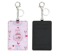 Valentines Parisian Cafe Door Card Holder with Keychain Bus Pass Holder for Men Women with 2 Card Slots Slim Wallet for Nurse Teacher Student Meal Bank Credit Cards Daily Use Travel Essentials
