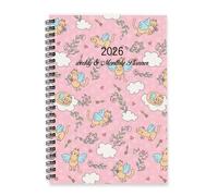 Valentines Pink Flying Cats 2026 Notebook A5 To Do List Notebook 2026 Daily Diary Diary for Women/Planner for Teaching Assistant Week To View Monthly Year Planner with Dotted Line Note Page Slim