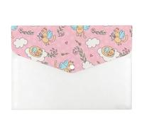 Valentines Pink Flying Cats Plastic Wallets, Pocket Folders, Folder A4, College Essentials Clear Wallets A4, Expanding File Organiser with Snap Button, Document Case for School Office Home Travel