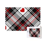 Valentines Plaid Hearts,300 Pieces Wooden Jigsaw Family Game Jigsaw Puzzles for Adults Teens Home Decor