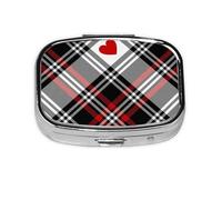 Valentines Plaid Hearts,Meta Pill Box 2 Compartment Medicine Case,Portable Organizer