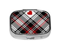 Valentines Plaid Hearts,Meta Pill Box 2 Compartment Medicine Case,Portable Organizer,Rectangle Meta Portable Organizer Pill Box 2069 Compartment Medicine Case