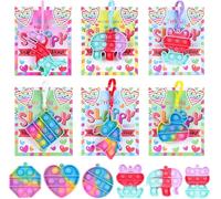 Valentines Pop Bubbles Bulk with Keychain for Kids Classroom Exchange, 24 Pack Fidget Valentines Day Cards for Boys and Girls class, School Valentines Gifts