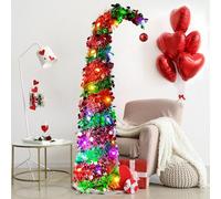 Valentine's Pop-Up Grinch Tree with Lights, 5ft Instant Decor with Romantic Fiber Optic, Easy-Assembly for Party Bedroom, Porch & Valentine's Day Home Decor Valentines Decorations(Romantic Red)