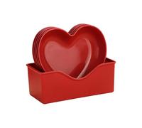 Valentines Red Heart Shaped Plates Set, 5 PCS Reusable Plastic Heart Shaped Dinner Dessert Plates with Storage Box, for Cake Snack Fruit, Suitable for Valentine, Wedding, Anniversary, Birthday