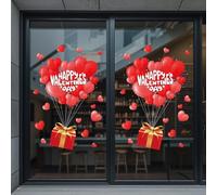 Valentine's Season Window Clings Set of 2 with Balanced Heart Graphics Visible from Both Sides of Clear Glass or Acrylic Panels (D)
